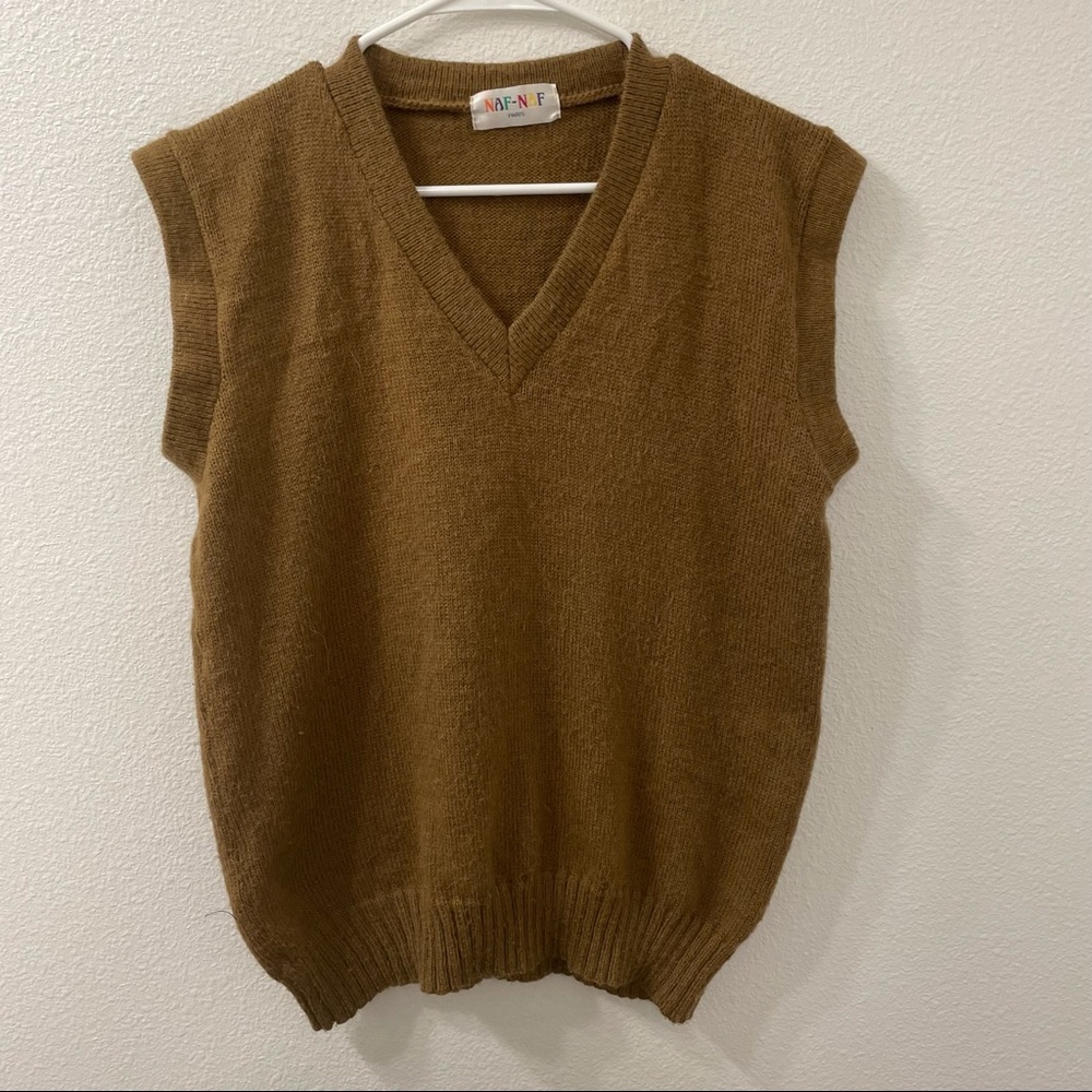 NAF NAF V-Neck Tan Sweater Vest (Unisex)